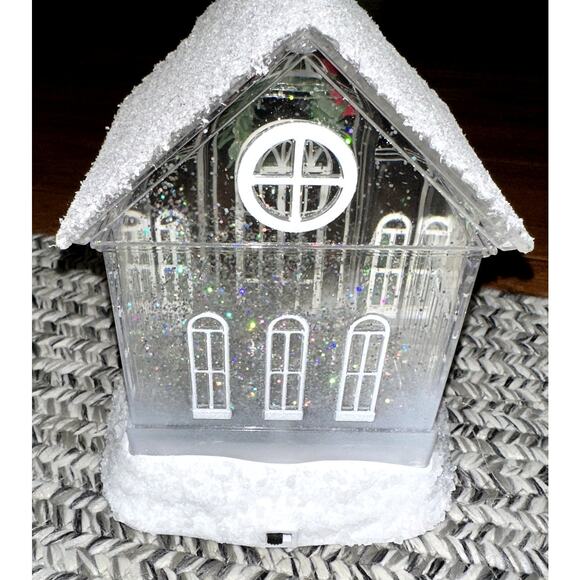 Christmas Glitter Snow Globe White Snowy Pines 12" Church LED Battery Operated - Picture 3 of 12